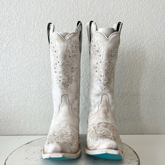 Lane DESTINY Womens Cowboy Boots 8 White Western Cowgirl Bridal Mid Calf Tall - Picture 5 of 11